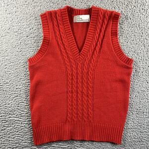 Vtg It’s Pure Gould Red Cable Knit Sweater Vest Shetland Wool Blend Preppy Small
